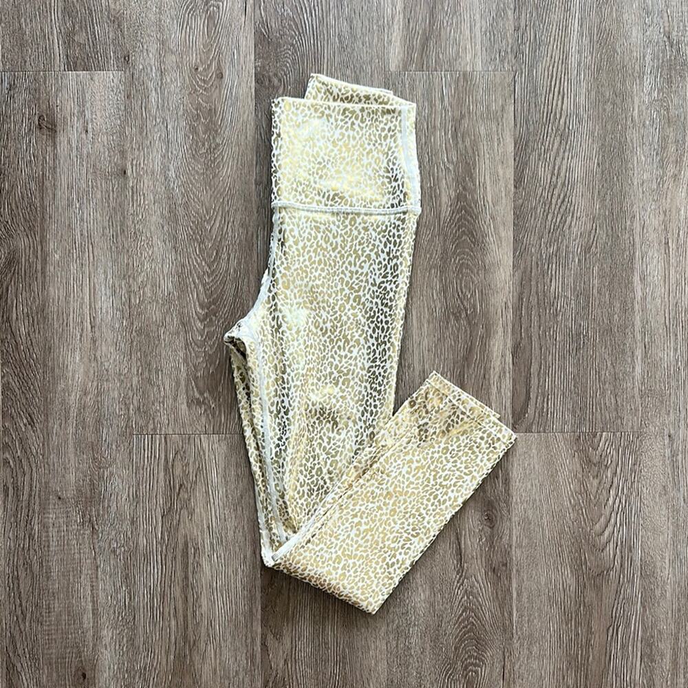 Carbon38‎ Mini Leopard Foil Gold 7/8 Leggings Gold & Cream Size XS Athletic
